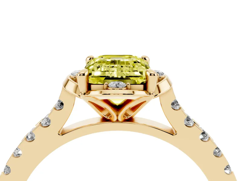Emerald Cut Floral Petal Engagement Ring Setting for a Fancy Yellow Lab-Grown Diamond | Petal Accents | Yellow Gold