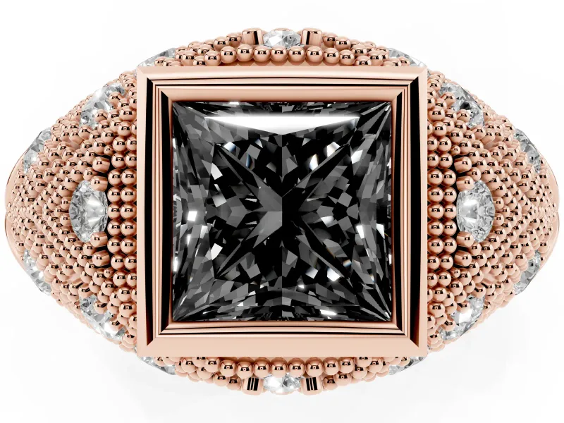 Princess Cut Vintage Bezel Engagement Ring Setting for a Black Center | Milgrain Band | Rose Gold