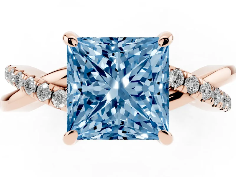 Princess Cut Twist Engagement Ring Setting for a Fancy Blue Lab-Grown Diamond | Rose Gold