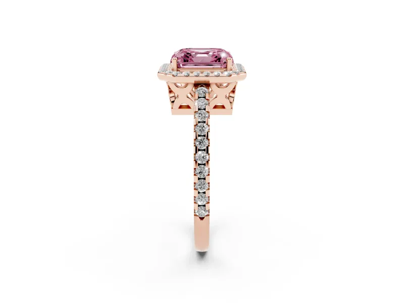 Asscher Cut Pave Halo Engagement Ring Setting for a Fancy Pink Lab-Grown Diamond | Rose Gold