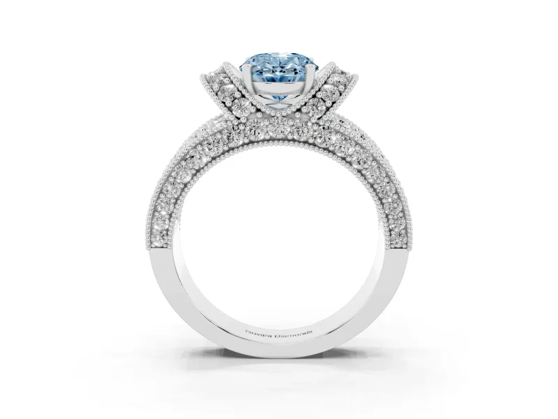 Oval Vintage Pave Engagement Ring Setting for a Fancy Blue Lab-Grown Diamond | Milgrain Edges | Sterling Silver