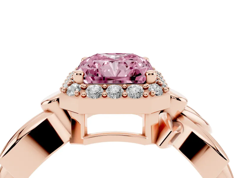 Radiant Cut Floral Halo Engagement Ring Setting for a Fancy Pink Lab-Grown Diamond | Rose Gold