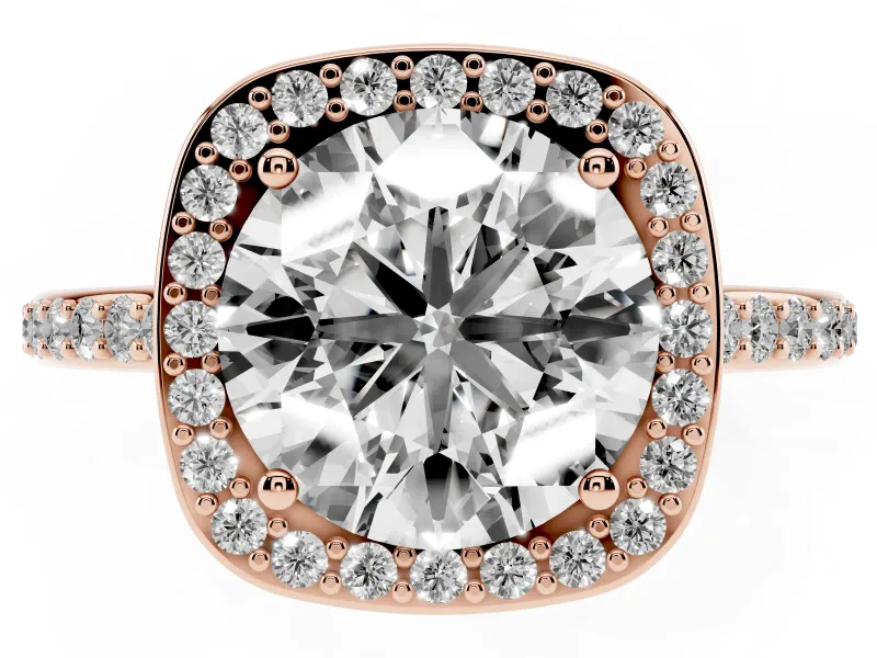 Round Pavé Halo Engagement Ring Setting | Rose Gold
