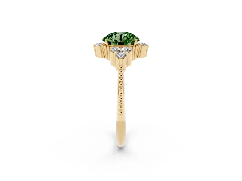 Round Cluster Engagement Ring Setting for a Fancy Green Lab-Grown Diamond | Yellow Gold