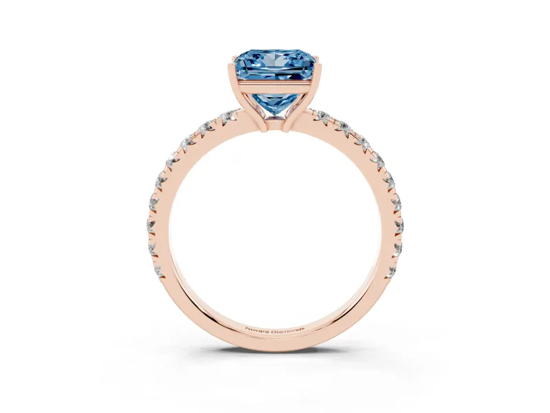 Princess Cut Pave Engagement Ring Setting for a Fancy Blue Lab-Grown Diamond | Shared Prong Band | Rose Gold