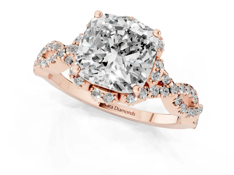 Cushion Cut Milgrain Halo Engagement Ring Setting | Graduated Shoulders | Rose Gold