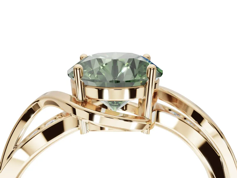 Round Bypass Solitaire Engagement Ring Setting for a Fancy Green Lab-Grown Diamond | Pavé Strands | Yellow Gold