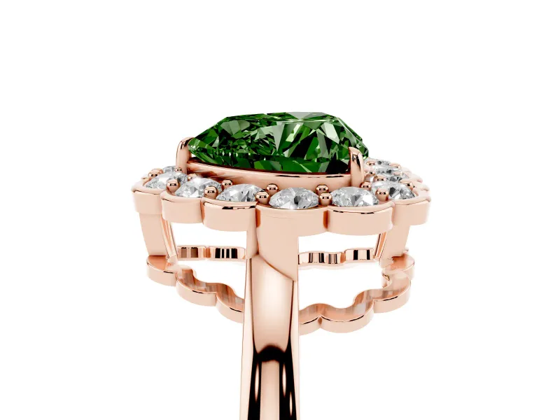 Heart-Shaped Scalloped Cluster Halo Engagement Ring Setting for a Fancy Green Lab-Grown Diamond | Plain Band | Rose Gold