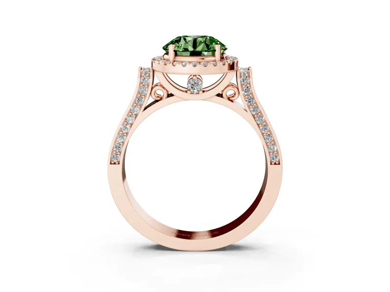 Round Pavé Halo Engagement Ring Setting for a Fancy Green Lab-Grown Diamond | Rose Gold