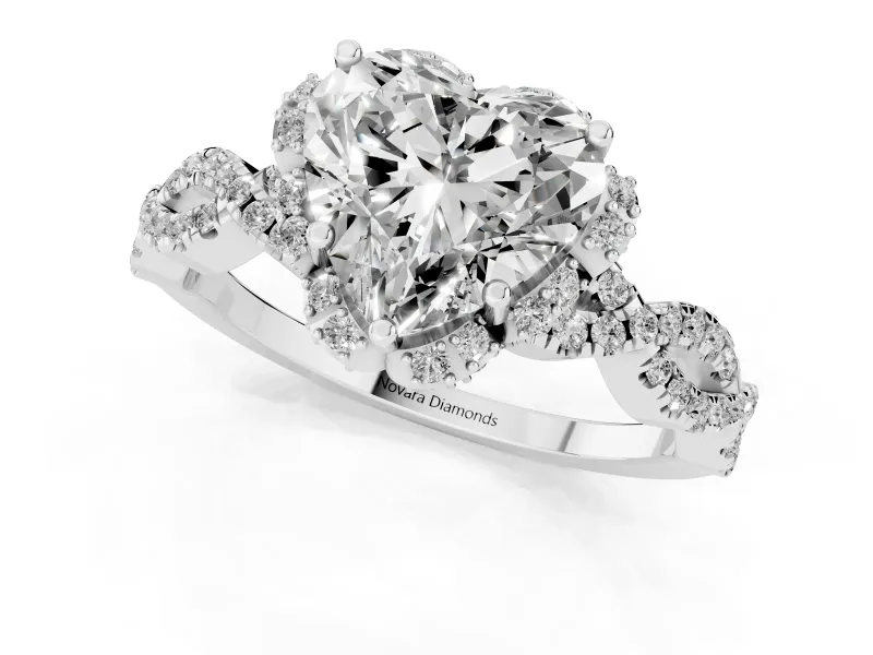 Heart-Shaped Milgrain Halo Engagement Ring Setting | Graduated Shoulders | Sterling Silver