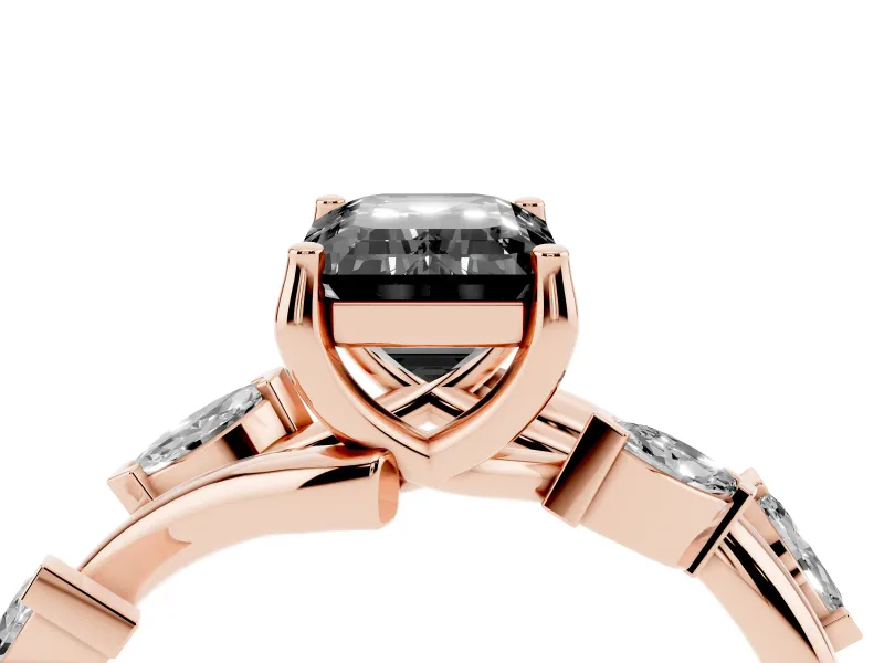 Emerald Cut Twisted Vine Engagement Ring Setting for a Black Center | Marquise Leaves | Rose Gold