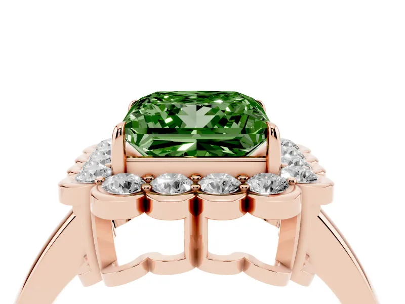 Princess Cut Scalloped Cluster Halo Engagement Ring Setting for a Fancy Green Lab-Grown Diamond | Plain Band | Rose Gold