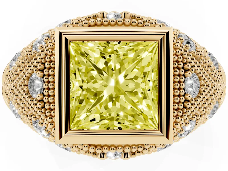 Princess Cut Vintage Bezel Engagement Ring Setting for a Fancy Yellow Lab-Grown Diamond | Milgrain Band | Yellow Gold