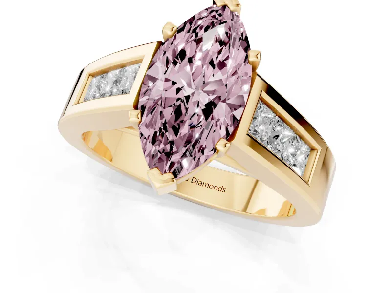 Marquise Channel-Set Engagement Ring Setting for a Fancy Pink Lab-Grown Diamond | Yellow Gold