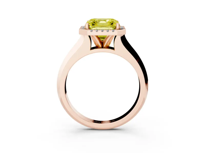 Asscher Cut Knife-Edge Halo Engagement Ring Setting for a Fancy Yellow Lab-Grown Diamond | Rose Gold