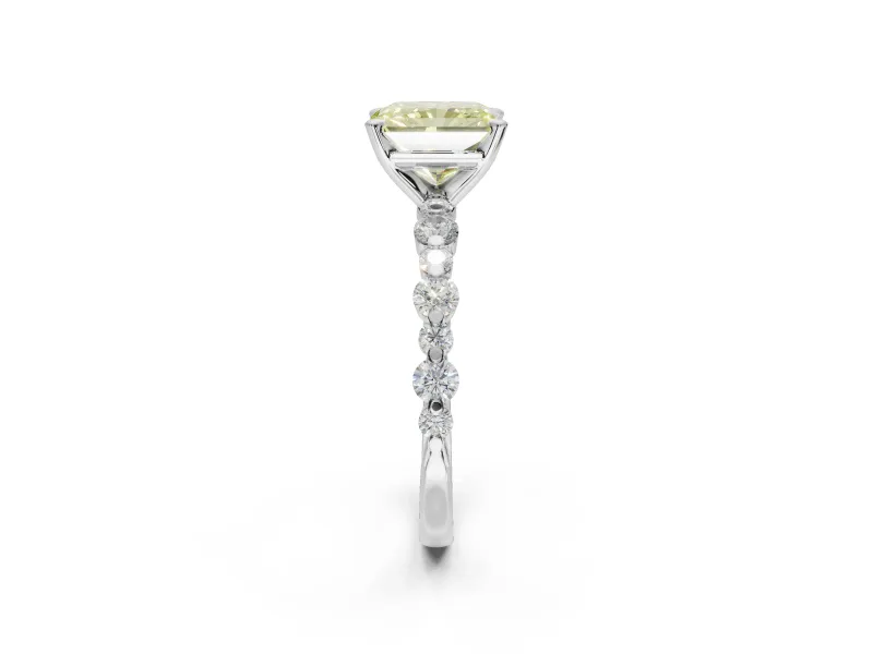 Radiant Cut Pavé Solitaire Engagement Ring Setting for a Fancy Yellow Lab-Grown Diamond | Alternating Accents | Platinum