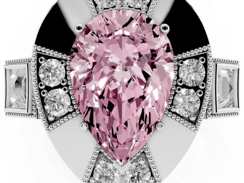 Fancy Pink Pear Cut Diamond Milgrain Halo Ring Set in Silver with Split Shank