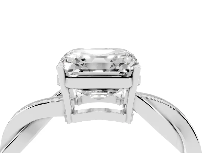 Asscher Cut Twisted Pavé Solitaire Engagement Ring Setting | Open Basket | Sterling Silver