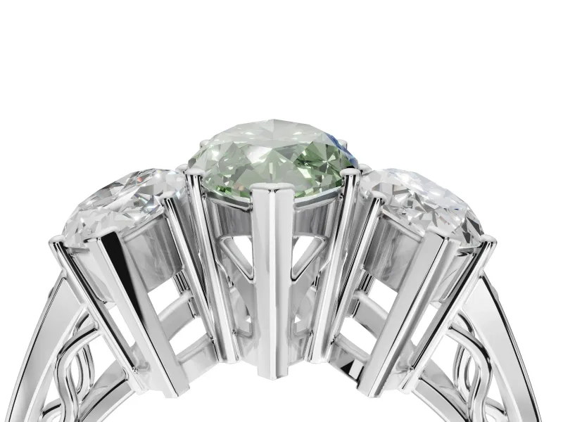 Marquise Three Stone Engagement Ring Setting for a Fancy Green Lab-Grown Diamond | Beaded Shoulders | Platinum