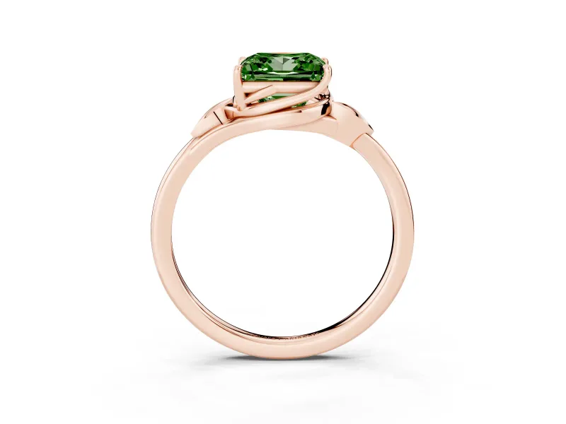 Princess Cut Leaf Bypass Solitaire Engagement Ring Setting for a Fancy Green Lab-Grown Diamond | Rose Gold