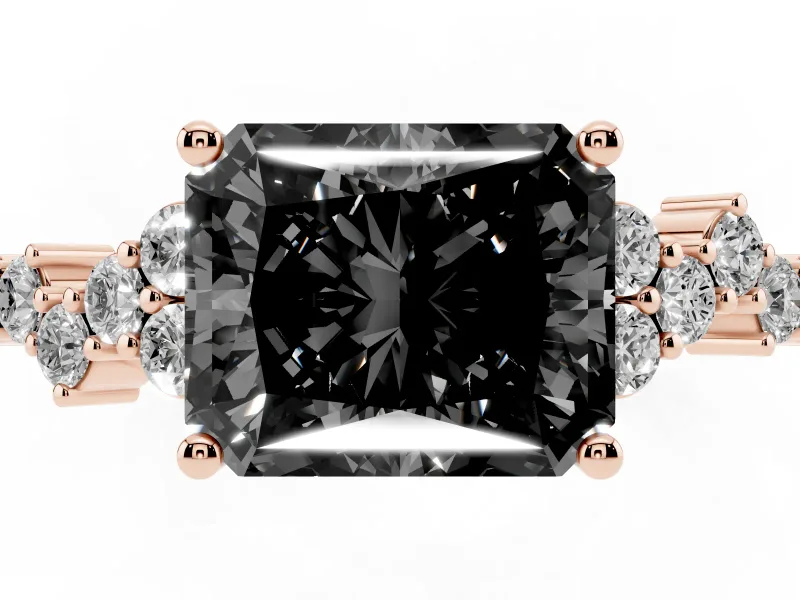 Radiant Cut Scattered Accent Engagement Ring Setting for a Black Center | Slim Band | Rose Gold