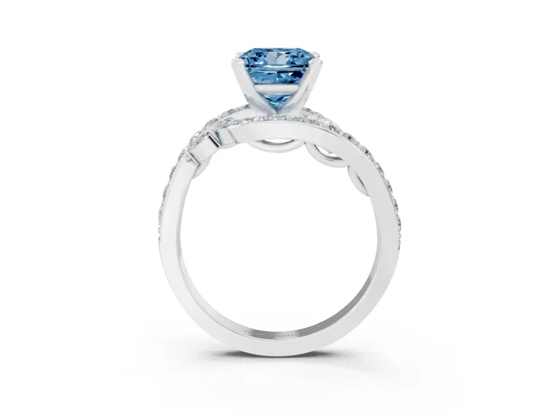 Princess Cut Bypass Engagement Ring Setting for a Fancy Blue Lab-Grown Diamond | Platinum