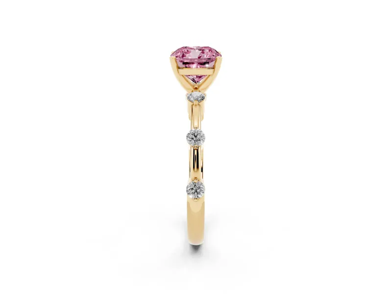 Cushion Cut Bar Set Engagement Ring Setting for a Fancy Pink Lab-Grown Diamond | Yellow Gold