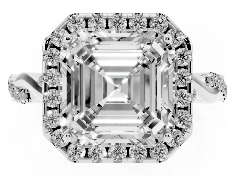 Asscher Cut Halo Engagement Ring Setting | Pavé Twist Band | Sterling Silver