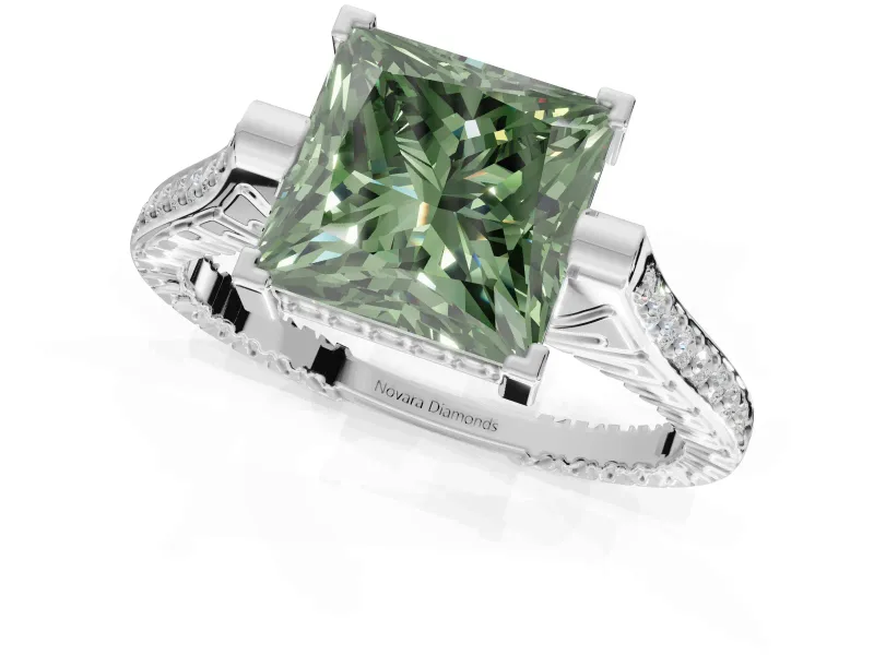 Princess Cut Engagement Ring Setting for a Fancy Green Lab-Grown Diamond | Sterling Silver - Design NV-24586