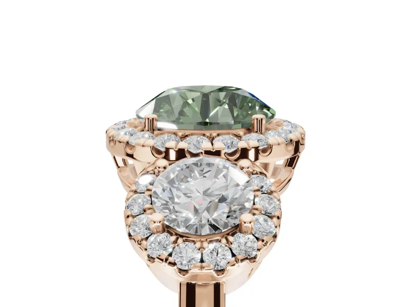 Round Three Stone Halo Engagement Ring Setting for a Fancy Green Lab-Grown Diamond | Rose Gold