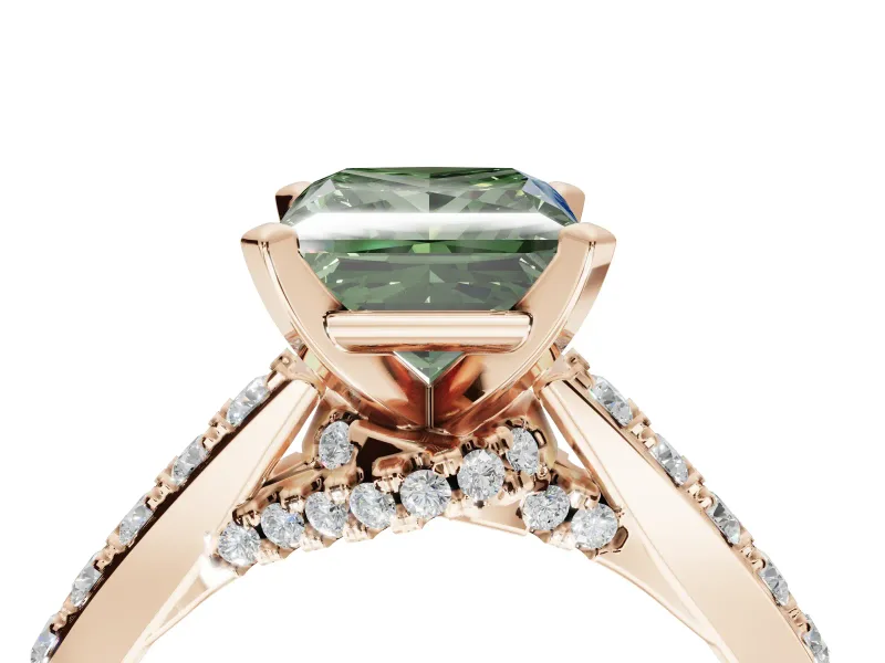 Princess Cut Pavé Solitaire Engagement Ring Setting for a Fancy Green Lab-Grown Diamond | Crossover Gallery | Rose Gold