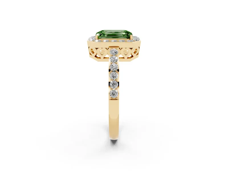 Emerald Cut Halo Engagement Ring Setting for a Fancy Green Lab-Grown Diamond | Yellow Gold - Design NV-24751