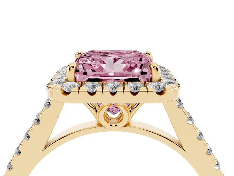 Princess Cut Raised Halo Engagement Ring Setting for a Fancy Pink Lab-Grown Diamond | Yellow Gold