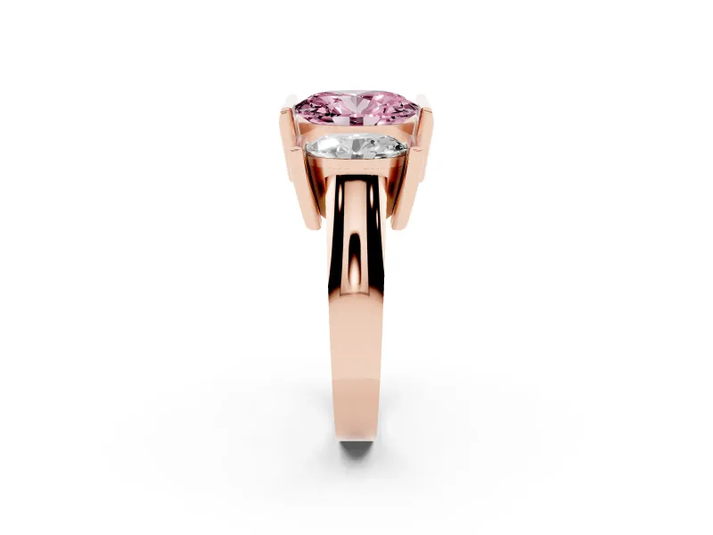 Oval Channel-Set Three Stone Engagement Ring Setting for a Fancy Pink Lab-Grown Diamond | Rose Gold
