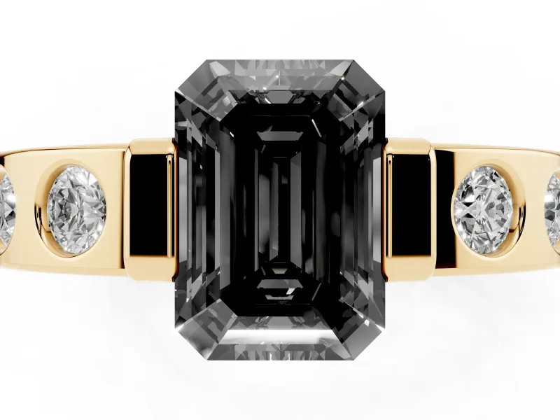 Emerald Cut Tension Style Engagement Ring Setting for a Black Center | Yellow Gold