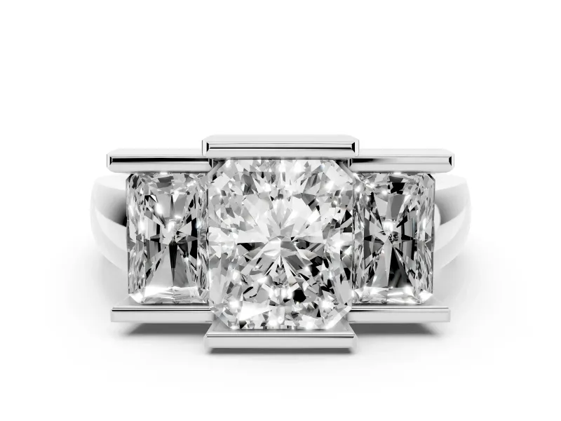Radiant Cut Diamond Three-Stone Channel Set Ring Set in White gold with Smooth Polished Band
