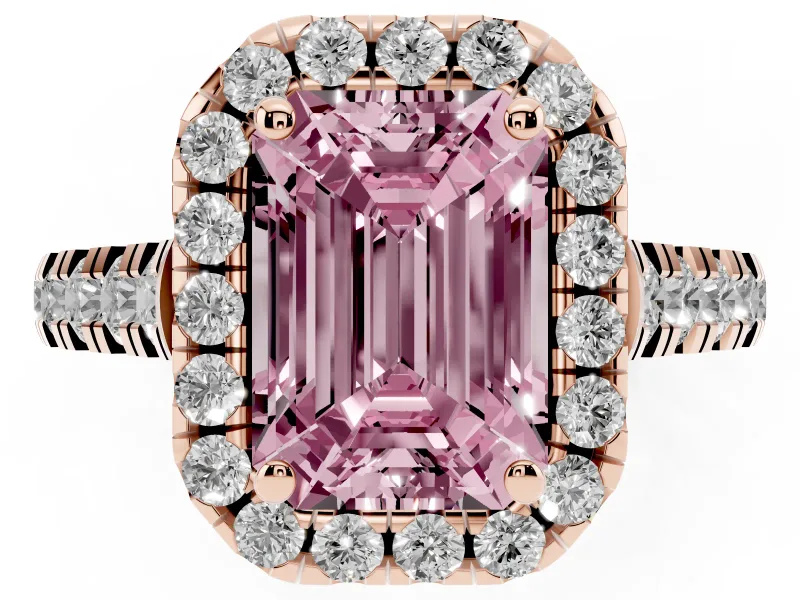 Emerald Cut Accented Halo Engagement Ring Setting for a Fancy Pink Lab-Grown Diamond | Rose Gold
