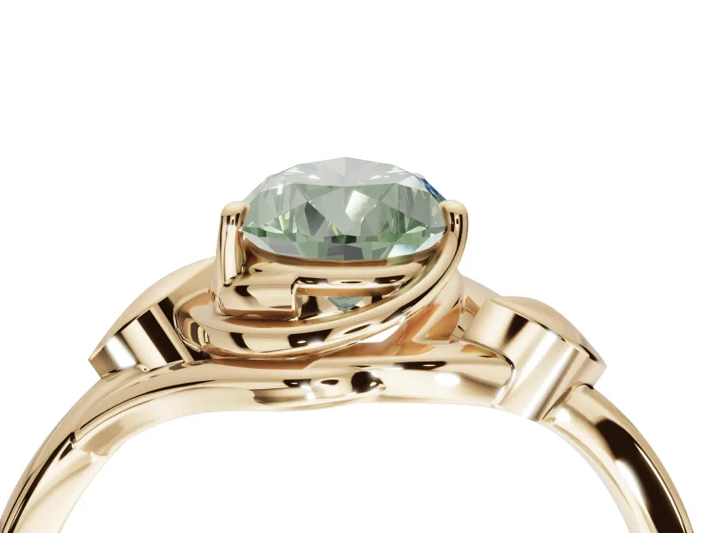 Pear-Shaped Leaf Bypass Solitaire Engagement Ring Setting for a Fancy Green Lab-Grown Diamond | Yellow Gold