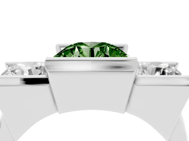 Fancy Green Round Cut Diamond Three-Stone Channel Set Ring Set in White gold with Smooth Polished Band