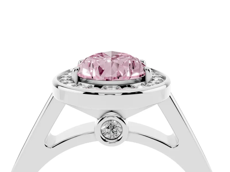 Pear-Shaped Rimmed Halo Engagement Ring Setting for a Fancy Pink Lab-Grown Diamond | Sterling Silver