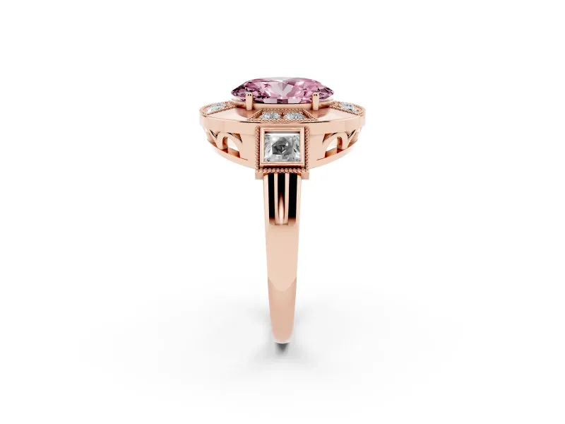 Oval Milgrain Sectioned Halo Engagement Ring Setting for a Fancy Pink Lab-Grown Diamond | Rose Gold