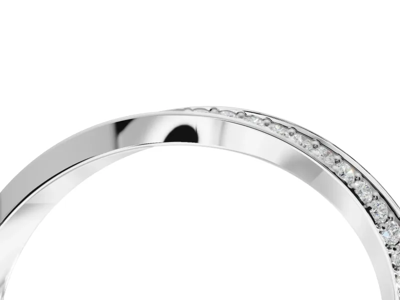 Round Lab-Grown Diamond Pavé Ribbon Twist Wedding Band | Polished Turn | Platinum