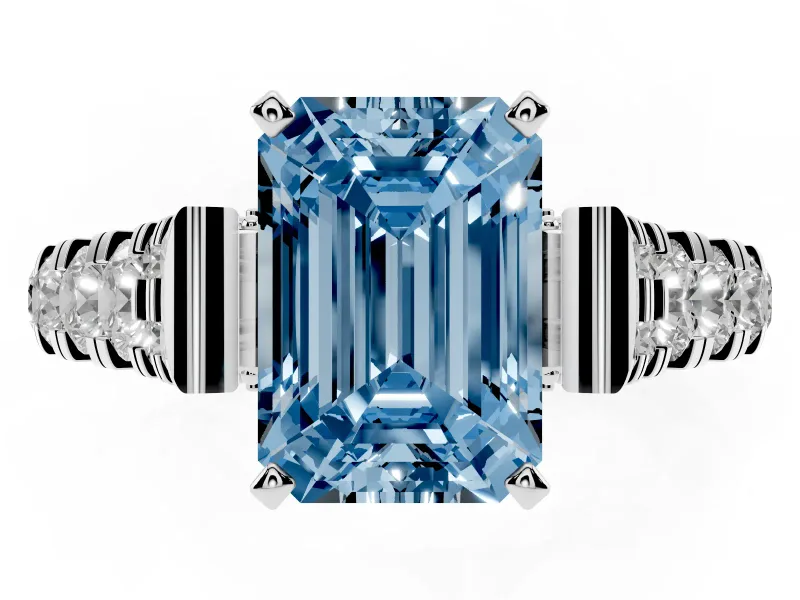 Emerald Cut Engagement Ring Setting for a Fancy Blue Lab-Grown Diamond | Sterling Silver - Design NV-24564