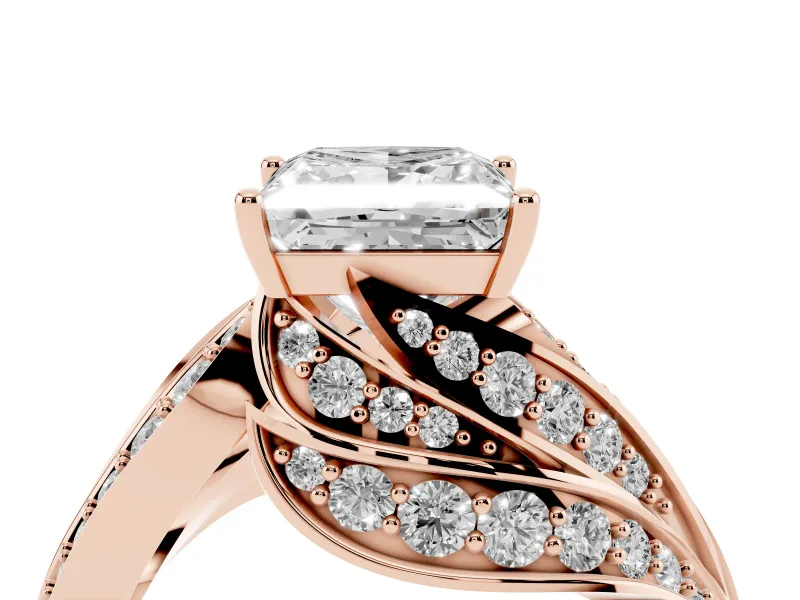 Princess Cut Diamond Solitaire Ring Set in Rose gold with Layered Twist Pavé Band