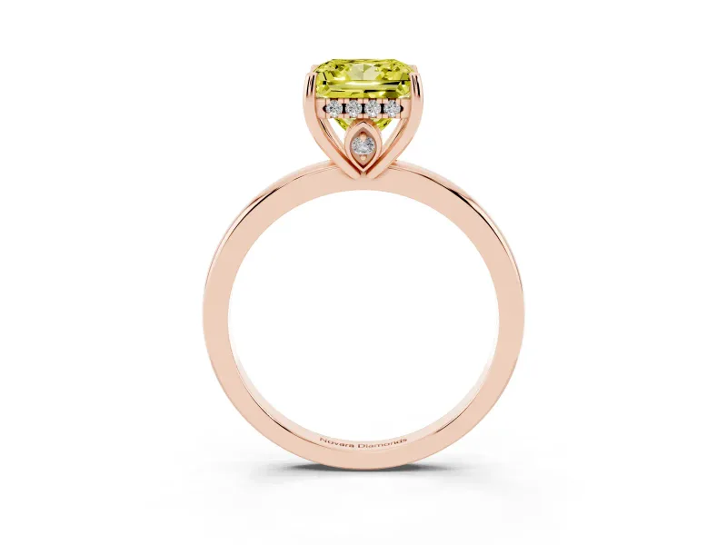 Princess Cut Engagement Ring Setting for a Fancy Yellow Lab-Grown Diamond | Hidden Halo | Rose Gold