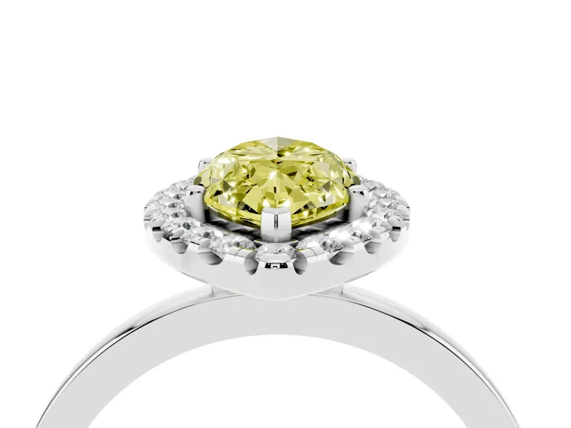 Fancy Yellow Marquise Cut Diamond Halo Solitaire Ring Set in Silver with Pavé Band and Prong Setting