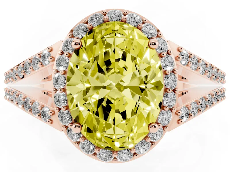 Oval Split Shank Halo Engagement Ring Setting for a Fancy Yellow Lab-Grown Diamond | Rose Gold
