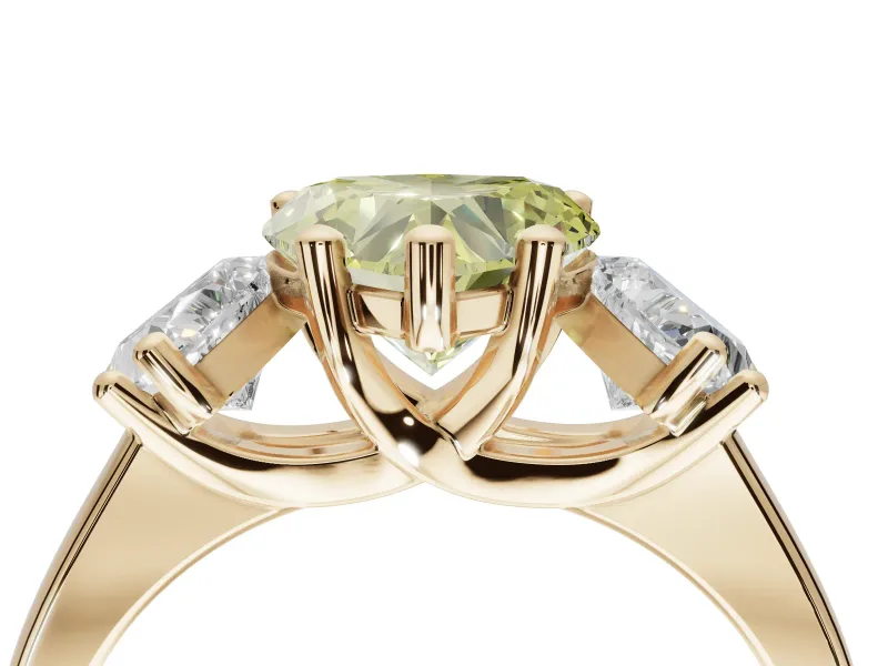 Heart-Shaped Three Stone Engagement Ring Setting for a Fancy Yellow Lab-Grown Diamond | Tapered Band | Yellow Gold