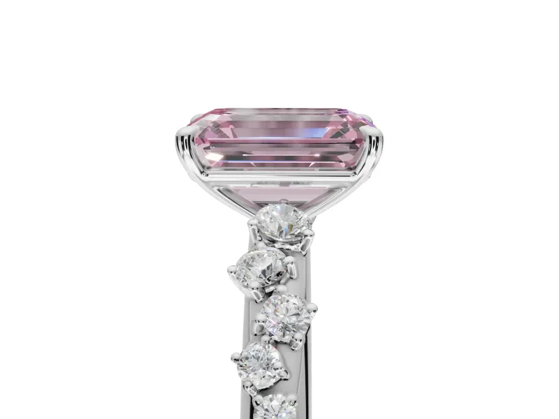 Emerald Cut Graduated Solitaire Engagement Ring Setting for a Fancy Pink Lab-Grown Diamond | Platinum