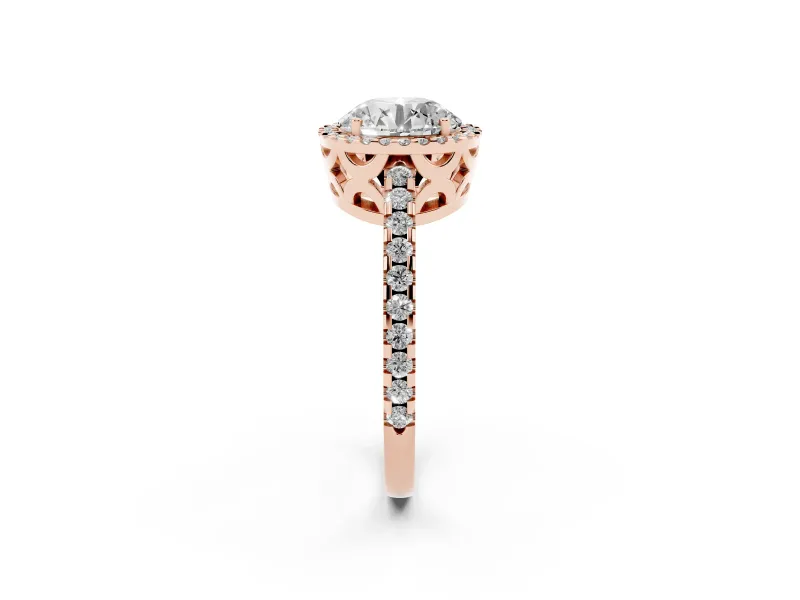 Round Halo Engagement Ring Setting | Half Pave Band | Rose Gold